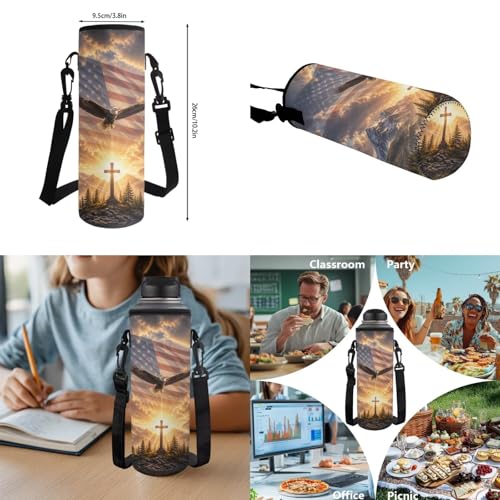 Talayituse Eagle Cross American Flag Print 6-Piece School Backpack Set for Boys & Girls –4th of July Lunch Box, Pencil Case, Water Bottle Holder, Bookmark & Keychain, Back to School Bookbag - color: Eagle Cross American Flag
