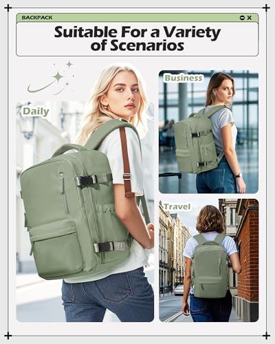 winspansy Travel Backpack for Women Men Essentials Carry on Luggage Flight Approved Personal Item Travel Bag Work Laptop Backpack Waterproof Weekender Bags for Women Mochila de Viaje Green - color: B6-green-no Vacuum Bag