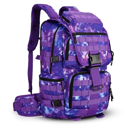 50L Military Tactical Backpack 3 Day Assault Pack Molle Daypack Hiking Backpack for Men and Women - color: Purpletie-dye