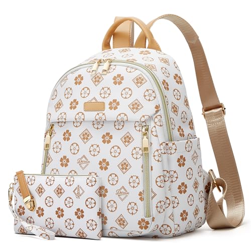 Makes Mini Backpack for Women, Stylish Daypack Purse Handbag Small Casual Daily Travel Bag, Lady Girls Gifts for Work School, 2pcs Sets - color: Beige Flower