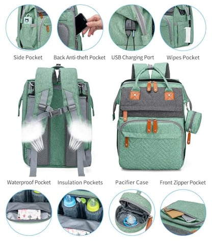 KABAQOO Diaper Bag Backpack with Detachable Changing Station, Large Capacity Baby Diaper Bags for Boys & Girls, Baby Registry Search Stuff & Shower Gifts, Newborn Essentials Must Haves, Green Grey - color: Green Grey