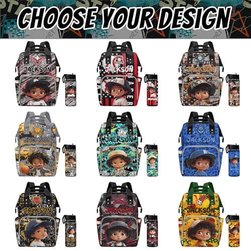 Newcos Personalized Baby Diaper Bag for Women, Custom Name Backpacks Tote with Name, Customized Mommy Bags Travel Backpack Nursing Bag Water Bottle for Newborn Mom Wife Dad Men Mothers Day Black - color: Patten 18