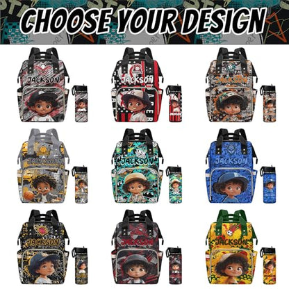 Newcos Personalized Baby Diaper Bag for Women, Custom Name Backpacks Tote with Name, Customized Mommy Bags Travel Backpack Nursing Bag Water Bottle for Newborn Mom Wife Dad Men Mothers Day Black - color: Patten 18