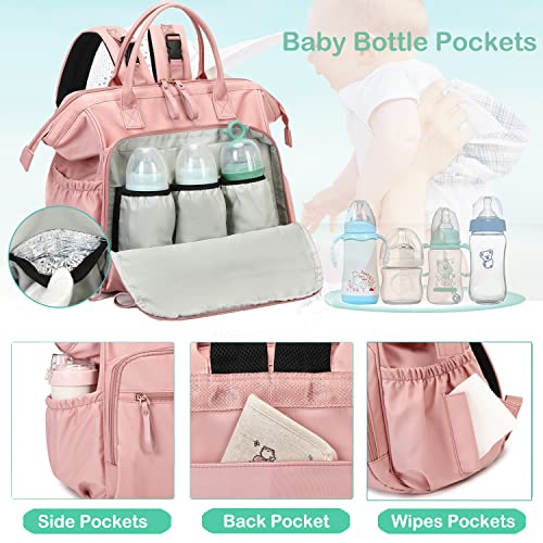 LORADI Large Diaper Bag Tote, Hospital Bag, Baby Shower Essential | 14 Pockets, Convertible, Stroller Clips, 3 Insulated Pockets, Water-resistant, Easy to Clean - color: Pink, size: Large-20L