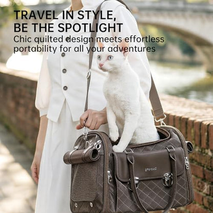 Touchdog Pioneer Light Luxury Pet Carrier Backpack, Airline-Approved Dog Soft-Sided Carriers with High-End Leather & Ventilated Design for Cats, TSA Compliant Pet Travel Carrier (Brown,L13'*W10'*H9')