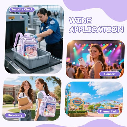 Clear Backpack, Heavy Duty Thick TPU Clear Bookbag, Transparent Bookbag Stadium Events, See Through Large Ergonomic Backpack for School Kids Girls Women Travel Security College Concert, Purple - color: Purple