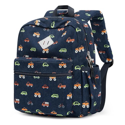 STEAMEDBUN Corduroy Toddler Backpack for Boys Girls 2-4, Kids Preschool Backpack for Kindergarten - Car - color: Corduroy Blue Car, size: Mini-12"H(not fit folder)