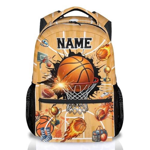 Boys Basketball Personalized Kids Backpack for School - 17 Inch Sports School Bag for Children Teens Elementary Middle School Large Capacity Bookbag for Travel - color: Orange