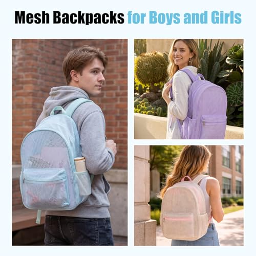 COVAX Mesh Backpack for School, See Through Net Bookbag, Light Blue - color: Light Blue