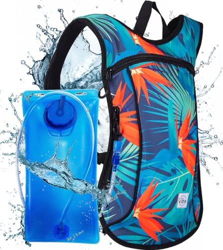 Vibe Festival Gear Rave Hydration Pack Backpack with 2L Water Bladder for Women Men – Festival Hydropack, Hydro Pack, Leak Proof, Lightweight – Teens, Party, Hiking, Running, Outdoor Sports - color: Tropical Hawaii