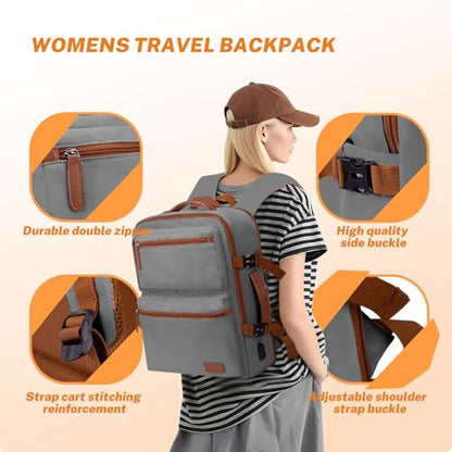 Expandable Travel Backpack Women Men with USB Charging Port, 15.6 Inch Laptop Backpack Waterproof Carry on Flight Approved for Travel Work Hiking College, Grey - color: Grey