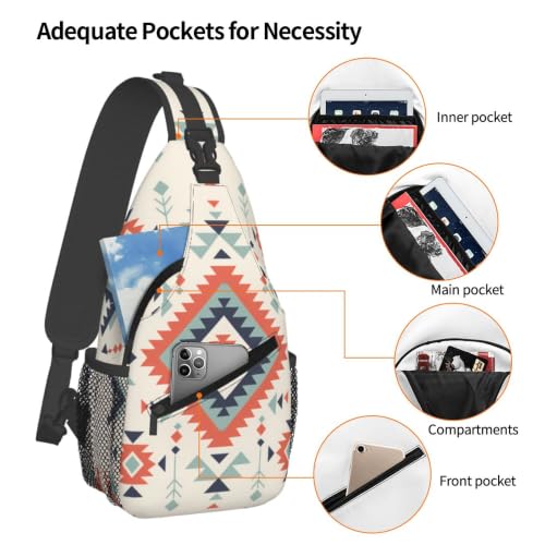 Sling Backpack Unisex Crossbody Chest Bag Shoulder Chest Bag For Women Men Hiking Travel - color: Aztec