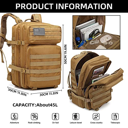 Lovelinks21 Hiking Assault Backpack Waterproof Motorcycle Backpack Bug Out Pack Rucksack for Outdoor Hiking - color: Khaki