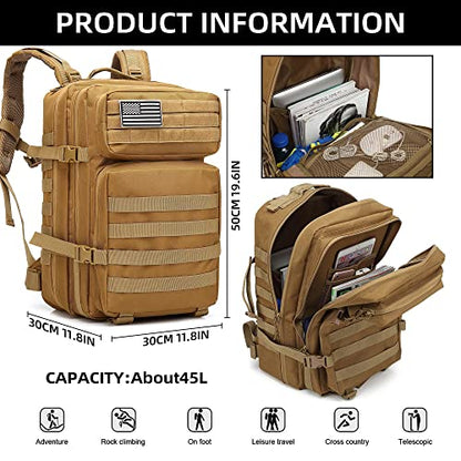 Lovelinks21 Hiking Assault Backpack Waterproof Motorcycle Backpack Bug Out Pack Rucksack for Outdoor Hiking - color: Khaki