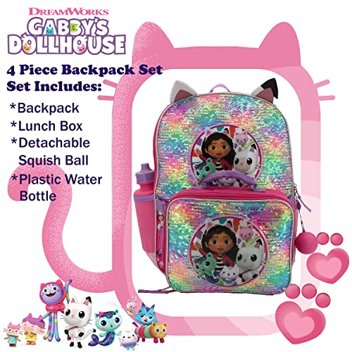 AI ACCESSORY INNOVATIONS Gabby’s Doll House 4 Piece Backpack Set, Flip Sequin 16" School Bag for Girls with Front Zip Pocket, Pink - color: Gabby