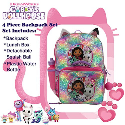 AI ACCESSORY INNOVATIONS Gabby’s Doll House 4 Piece Backpack Set, Flip Sequin 16" School Bag for Girls with Front Zip Pocket, Pink - color: Gabby