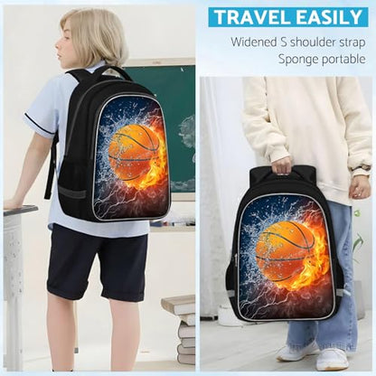 TILYTADLY School Backpack for Boys - Basketball Boys Backpack for Kids Children Teens Elementary Middle School - Students Bag for Ages 6-18,17″Bookbag Multifunctional Large Capacity - color: Basketball-02-backpack Only