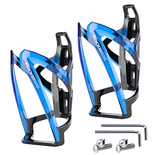 ROCKBROS Bike Water Bottle Holder Ultra-Light Bicycle Bottle Cages with Screws Tool, Universal Bike Cup Holder for Road MTB Mountain Bikes Cycling Accessories（2 Pack） - color: blackbule+blackbule, size: Standard
