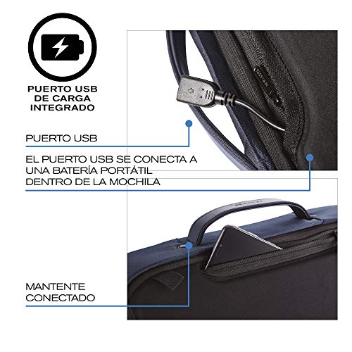 XDDesign Bobby Bizz 10 Liter Anti Theft Laptop Backpack with Padded 15.6" Laptop Sleeve, smart password lock, Water Repellent, USB Charging Port, travel backpack carry on flight for men and women - color: Blue