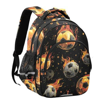 Watercolor Retro Fire Soccers Backpack for Kids Elementary School Bag Boys Girls Bookbag Travel Backpack Daypack - size: Small