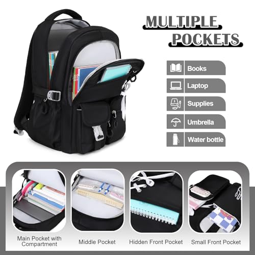 DIGOBAY Backpacks for Girls - 3PCS Girls Backpack with Lunch Box & Pencil Pouch School Backpacks for Elementary Middle High College School Bookbag for Teen Girl Kids Students Black - color: Black