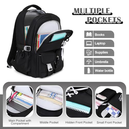 DIGOBAY Backpacks for Girls - 3PCS Girls Backpack with Lunch Box & Pencil Pouch School Backpacks for Elementary Middle High College School Bookbag for Teen Girl Kids Students Black - color: Black