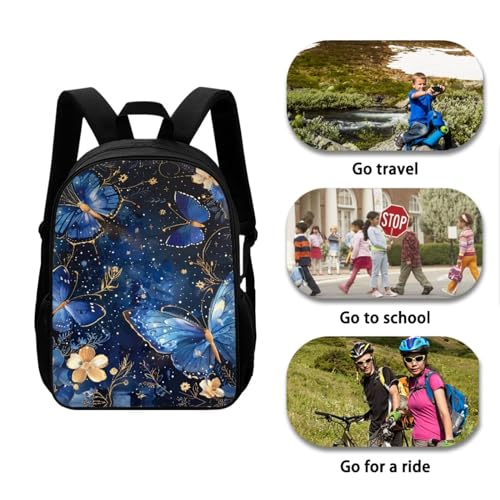 Blue Butterfly 17 Inch Backpack Set with Lunch Bag, Pencil Case, Water Bottle Holder for Girls, Children, School Supplies - color: Blue Butterfly