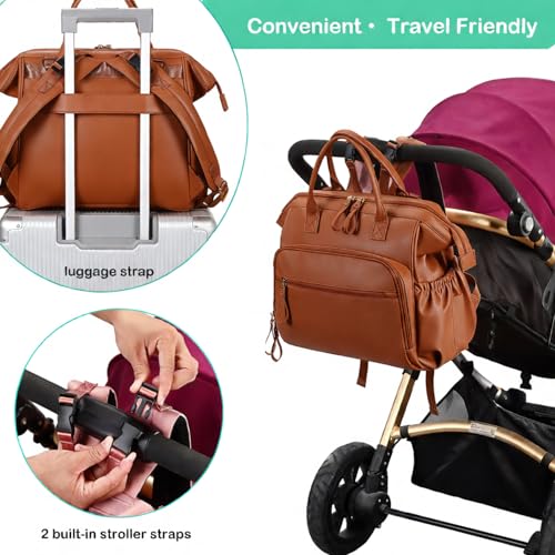 LORADI Large Diaper Bag Tote, Hospital Bag, Baby Shower Essential | 14 Pockets, Convertible, Stroller Clips, 3 Insulated Pockets, Water-resistant, Easy to Clean - color: Brown, size: Large-20L