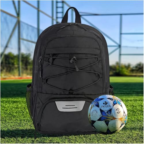 Soccer Backpack with Separate Ball Compartment, Large Capacity Sports Training Bag with Shoes Compartment, Air Vent - color: Pink