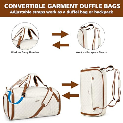 Convertible Garment Bags for Travel - Carry on Garment Duffle Bag with Backpack Straps for Men Women, 4 in 1 Large Travel Duffel Bags with Shoes Compartment Hanging Suit Dress Weekender Bag - color: A-Off White