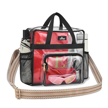MAY TREE Clear Bag for Stadium Events, 12x6x16 Clear Tote Bag with Removable Strap, Transparent Bag for Concert Sports Gym, White & Beige-Strap - color: White & Beige-Strap