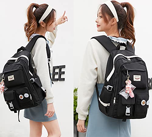 Makukke School Backpacks for Teen Girls - Laptop Backpacks 15.6 Inch College Cute Bookbag Anti Theft Women Casual Daypack,Black - color: Black