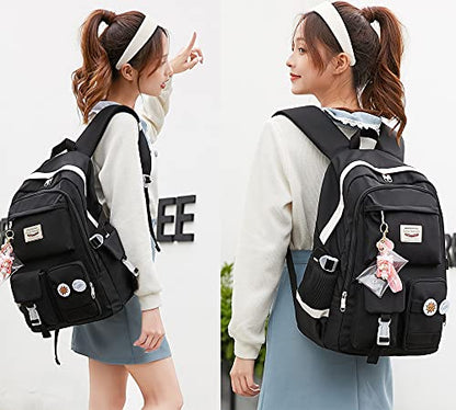 Makukke School Backpacks for Teen Girls - Laptop Backpacks 15.6 Inch College Cute Bookbag Anti Theft Women Casual Daypack,Black - color: Black