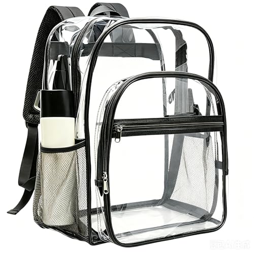 gdbis Clear Backpack Heavy Duty, 17 inch Large PVC Transparent Bag with Reinforced Strap Stitches and Laptop Sleeve See Through Casual Backpack for Work Concert Travel Security - Black - color: Xl-black