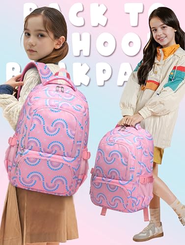 BLUEFAIRY Kids Backpacks for Boys Girls 17 Inch Elementary Primary Middle School Bookbags with Laptop Compartment Back to School Bags for Childs Age 6-8 Mochilas Escolares para Niños Niñas Peach Pink - color: Peach Pink