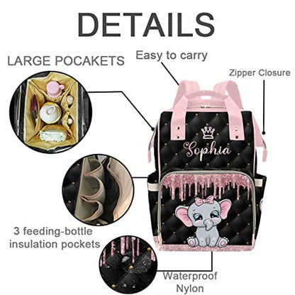 MyPupSocks Diaper Bag Backpack in Pink Personalized with Name Custom Mommy Nursing Baby Bags Multifunction Nappy Daypack with Large Capacity Casual Backpack Holiday Gift for Women - color: Multi #29
