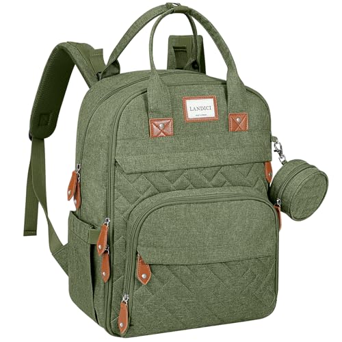 LANDICI Diaper Bag Backpack, Multifunction Baby Diaper Bags with Changing Pad, Stroller Straps & Pacifier Case, Travel Essentials Back Pack for Mom Dad Boy Girl, Large Capacity, Waterproof, Army Green - color: Army Green