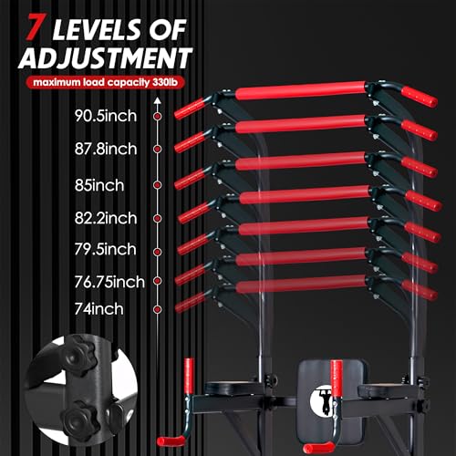 Multi-Functional Pull Up Bar, Adjustable Dip Bar, Pullup Bar with Foldable Bench, Strength Training Equipment for Home Gym