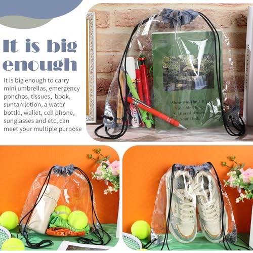 Shappy 30 Pcs Clear Drawstring Backpack, Plastic Waterproof Transparent Stadium Bags String Bag for Gym Travel (Gray) - color: Gray