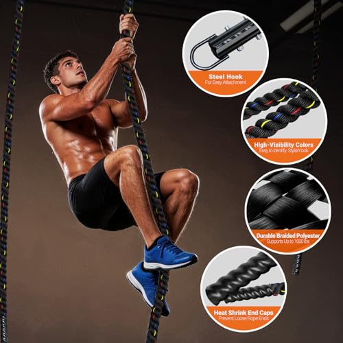 Climbing Rope Gym Workout - 1.5inch Diameter with 10FT 15FT 20FT 30FT 40FT Gym Climb Rope Heavy Duty Workout Exercise Ropes for Adults Indoor Outdoor Strength Training - style: 1.5 Inch-10ft