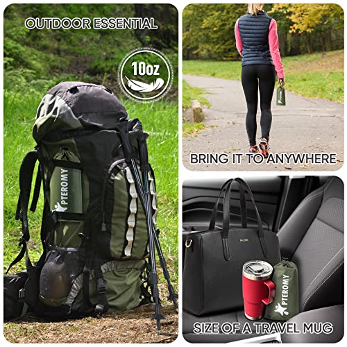 PTEROMY 3-in-1 Hooded Rain Poncho for Adult with Pocket, Waterproof Lightweight Unisex Raincoat for Hiking Camping Emergency - color: Green