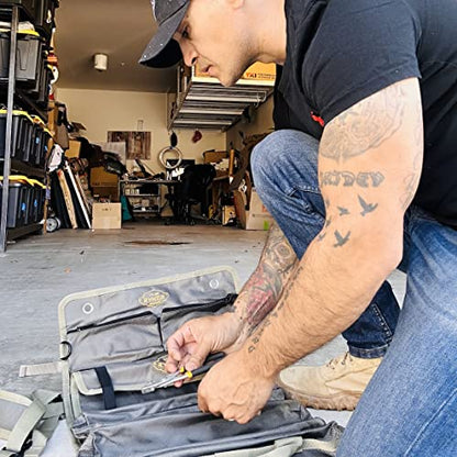 The Ryker Official PRO Tool BAG Organizer Heavy Duty Foldable Storage Bag with Detachable Pouches, Wrench Holder, Rugged Canvas for Mechanics, Electricians, Motorcycle Use, Practical Gift for Dads - style: Gray PRO