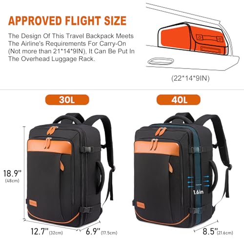 LOVEVOOK Carry on Backpack, 40L Travel Backpack for Women Men Airline Approved, Expandable Large Suitcase Backpacks With 4 Packing Cubes, Aer Travel Pack 3, Water Resistant Weekender Bag - color: All Black, size: Large