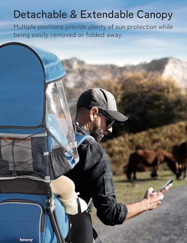 besrey Baby Backpack Carrier, Toddler Hiking Backpack with Safety 3-Height Seat, Adjustable Straps&Waist Belt, Foldable Frame Lightweight Large Capacity Child Carrier for Hiking (Klevin Blue) - color: Klevin Blue