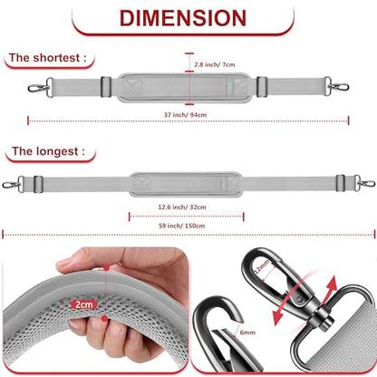 ZINMARK Shoulder Strap 59 inch, Extra-Thick Fixed Cushion Pad and Dual Clasps Universal Replacement Strap for Bags, Camera, Crossbody，Lawn mower -Gray - color: Gray