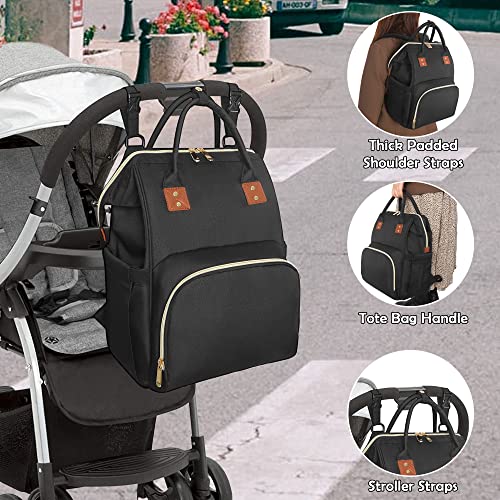 Femuar Diaper Bag Backpack Multifunction Maternity Nappy Baby Bag for Girls & Boys Large Capacity Travel Diaper Bags Dark Black - color: Dark Black