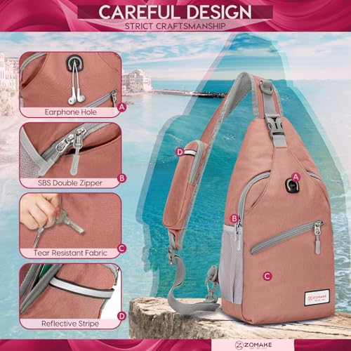ZOMAKE Sling Bag,Small Crossbody Sling Backpack,Water Resistant Shoulder Daypack for Travel,Anti Thief Chest Bag for Hiking(Pink(New)) - color: Pink(new)