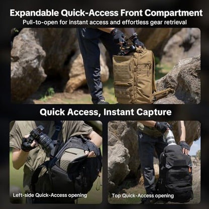 PGYTECH OneMo TAC 35L Tactical Camera Backpack, Waterproof DSLR/SLR/Mirrorless Photography Camera Bag with 15.6" Laptop Sleeve, Tripod Holder & Rain Cover (Dark Night Camo) - color: Dark Night Camo, size: 35L