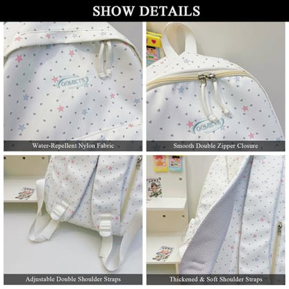 Cute Aesthetic Backpack Y2K Simple Heart Star Print Kawaii Backpacks Travel Laptop Rucksack Backpack for Women (Pink) - color: Pink