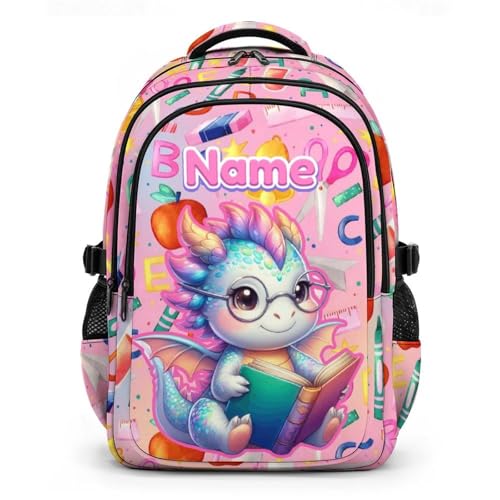 Kids Backpack Personalized Dragon Backpack for Girls, 17 Inch Pink Custom Schoolbags for College Preschool Primary Kindergarten - color: Pink1